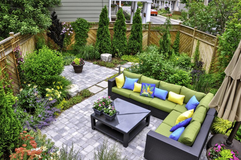 Small downtown Toronto urban back yard garden in summer.