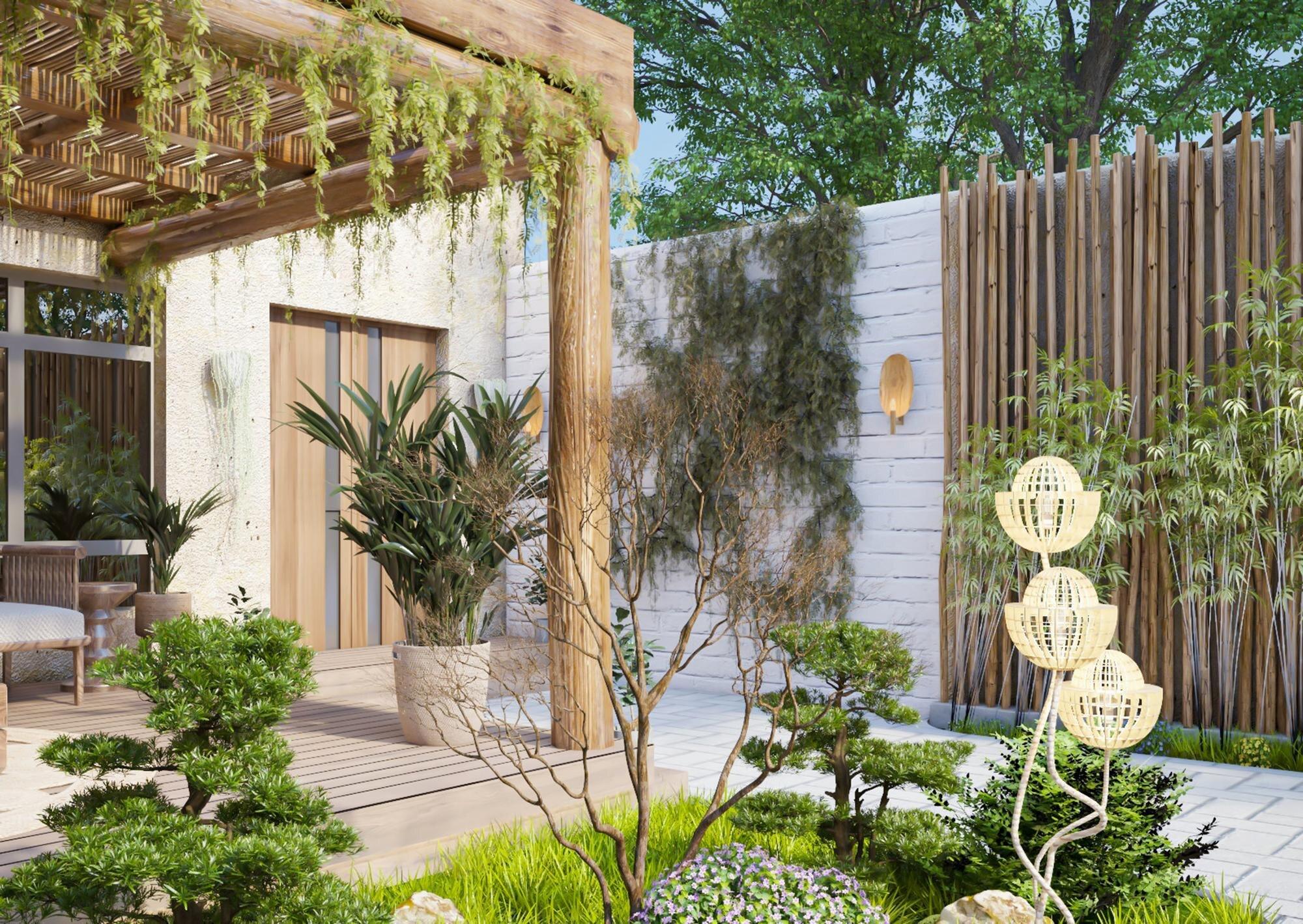 3d Rendering Bohemian Chalet Garden Scene
