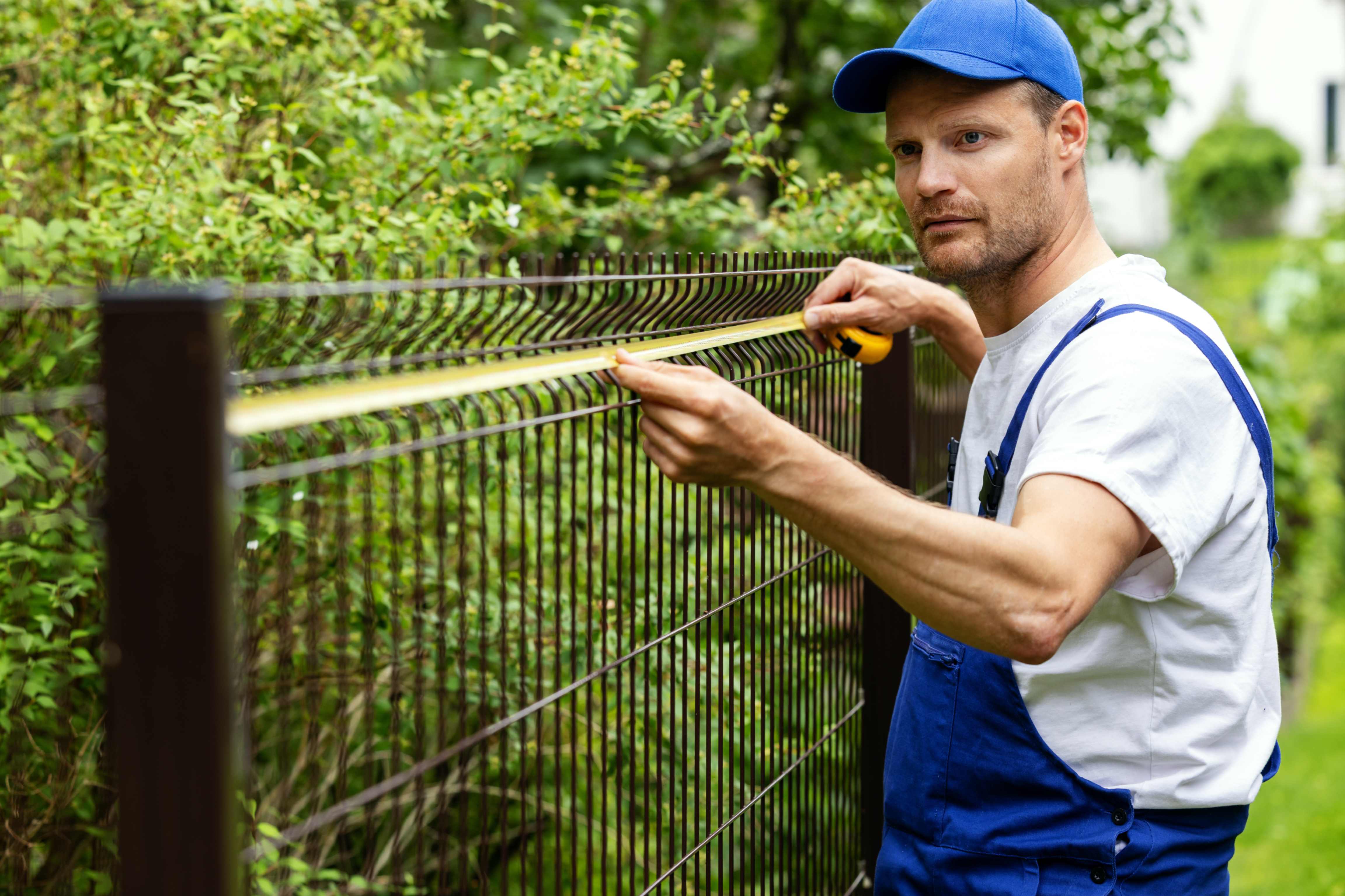 Fencing Services Worker Taking Measurements With