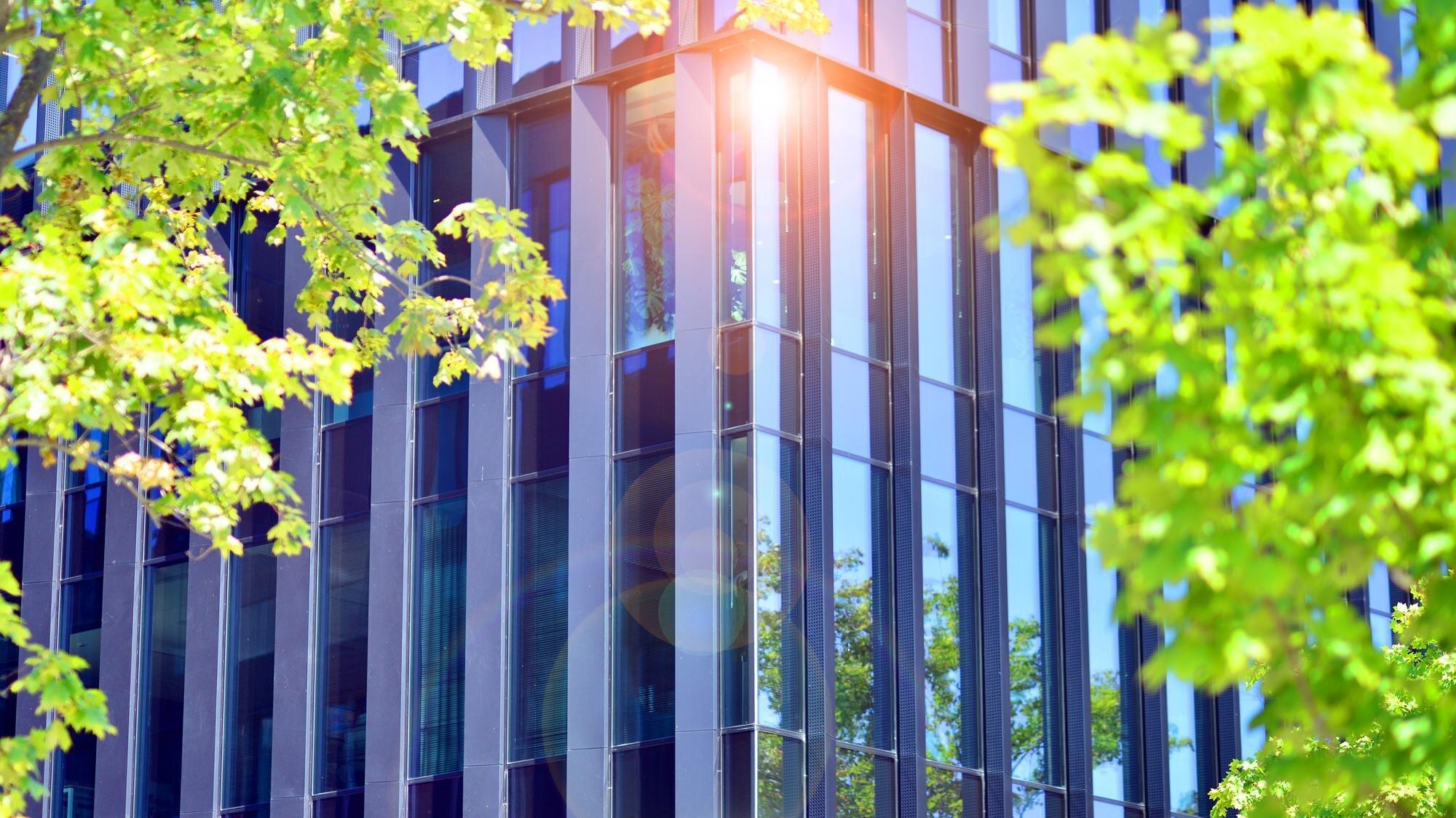 Modern Sustainable Glass Office Buildings Exterior