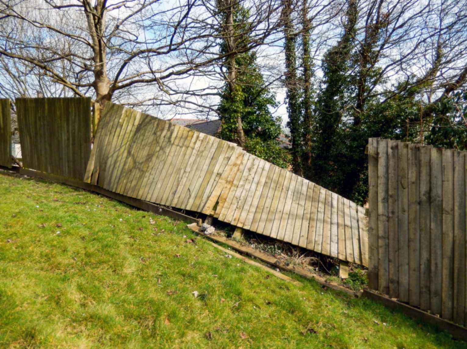 Wooden Garden Fenced Blown Down By Strong Winds