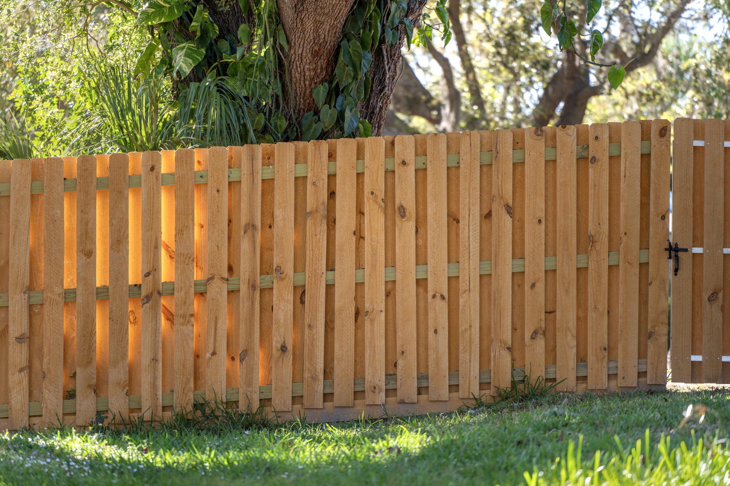 Wooden Plank Fence In Florida Backyard Timber Fen