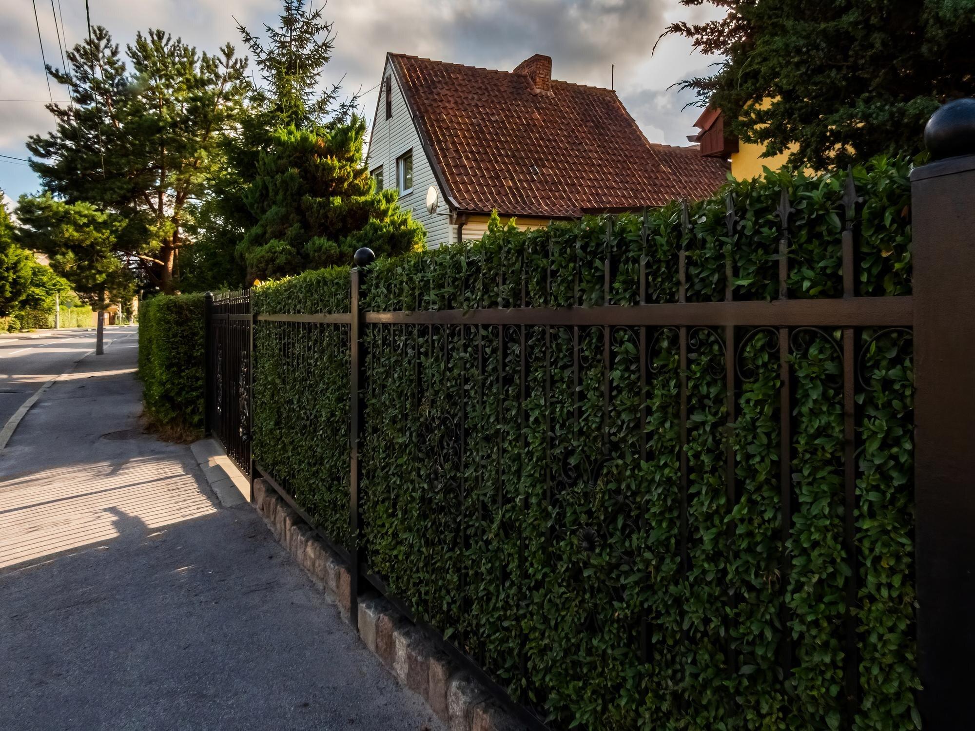 Wrought Iron Fence On Posts And Stone Foundation W