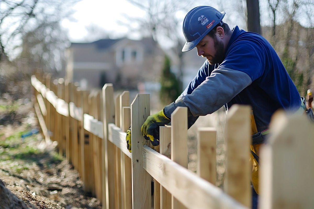 Worker building a wooden fence to show how much fence installation costs